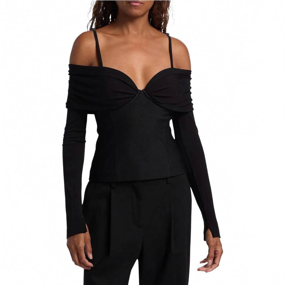 NEW JONATHAN SIMKHAI hazel off-the-shoulder sweetheart top in black